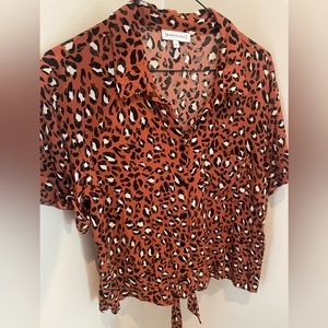 Warehouse button down blouse, orange white and black- US 6